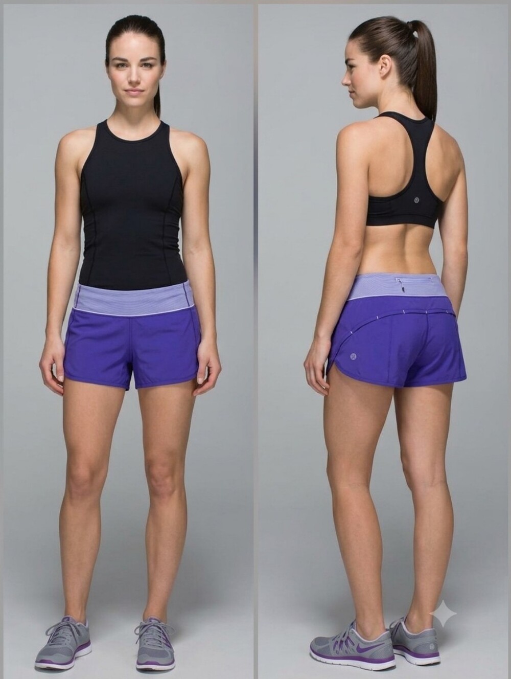 Lululemon Run Times Short Purple Striped Waist Size 8 Excellent Condition